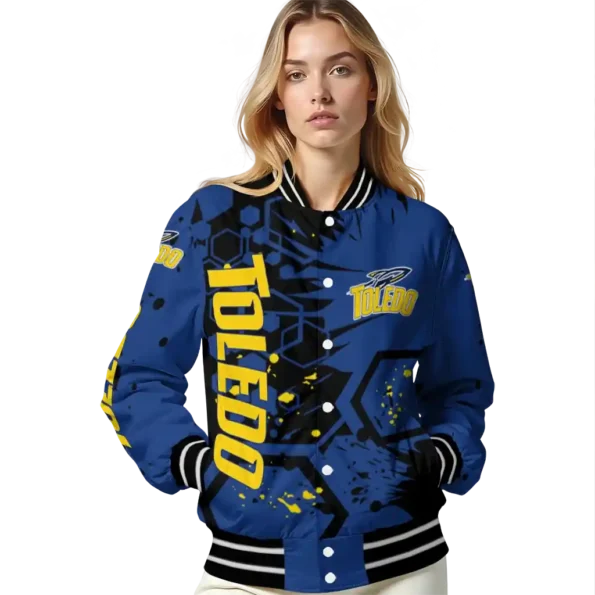 customized toledo rockets hexagon cluster blue black varsity jacket latest model.webp