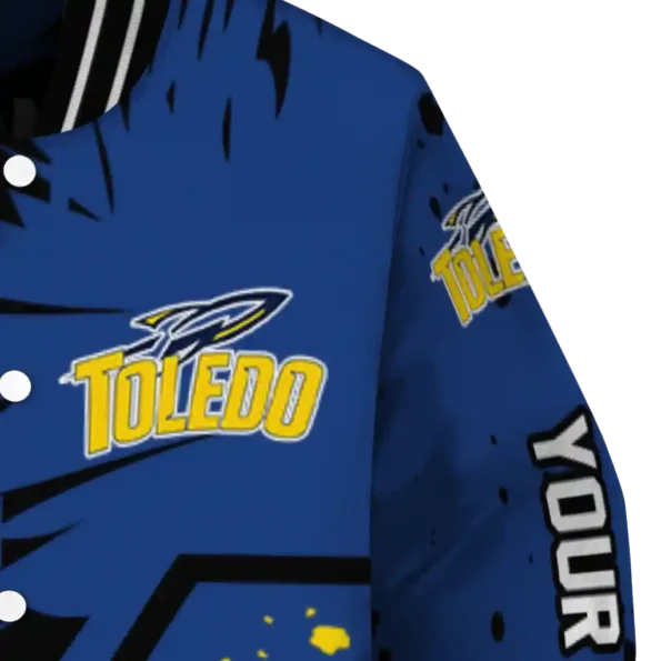 customized toledo rockets hexagon cluster blue black varsity jacket premium grade.webp