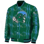 customized tulane green wave bolt stripe green varsity jacket best selling.webp