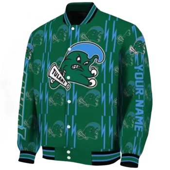 customized tulane green wave bolt stripe green varsity jacket best selling.webp