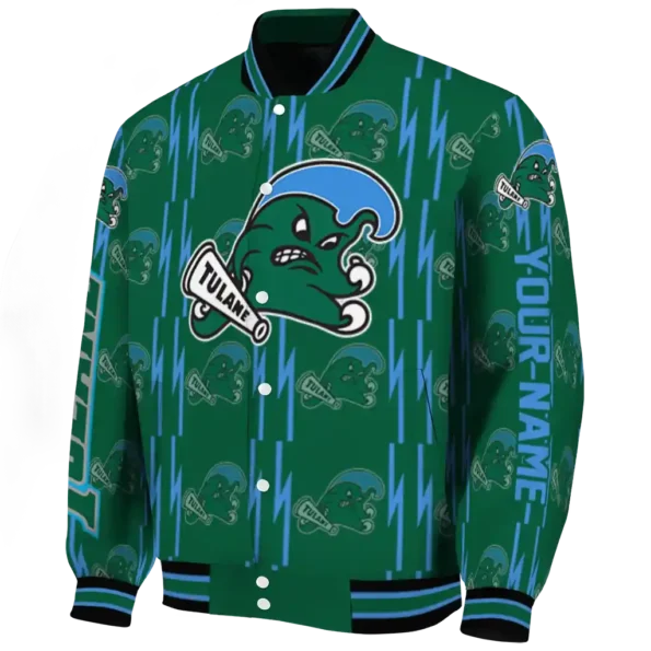 customized tulane green wave bolt stripe green varsity jacket best selling.webp