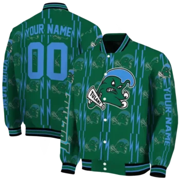 customized tulane green wave bolt stripe green varsity jacket fashion forward.webp