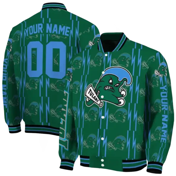 customized tulane green wave bolt stripe green varsity jacket fashion forward.webp