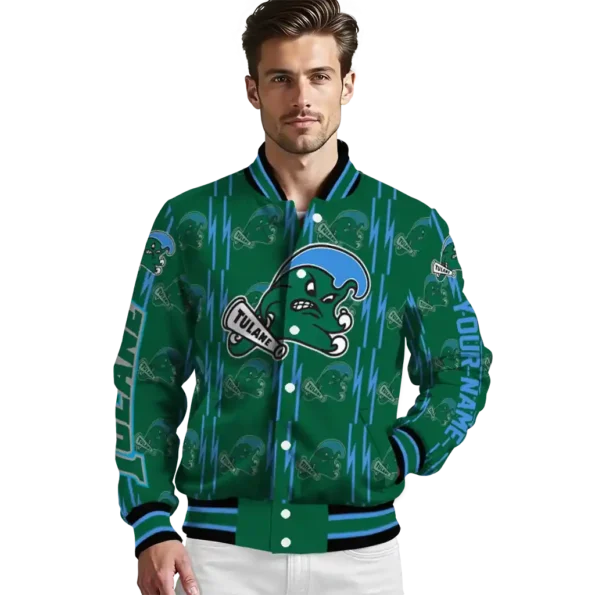 customized tulane green wave bolt stripe green varsity jacket high quality.webp