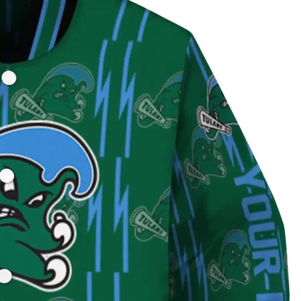 customized tulane green wave bolt stripe green varsity jacket premium grade.webp