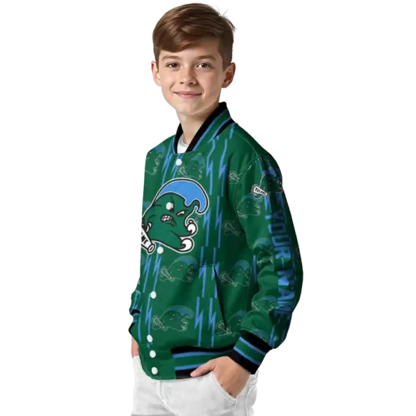 customized tulane green wave bolt stripe green varsity jacket trendy.webp