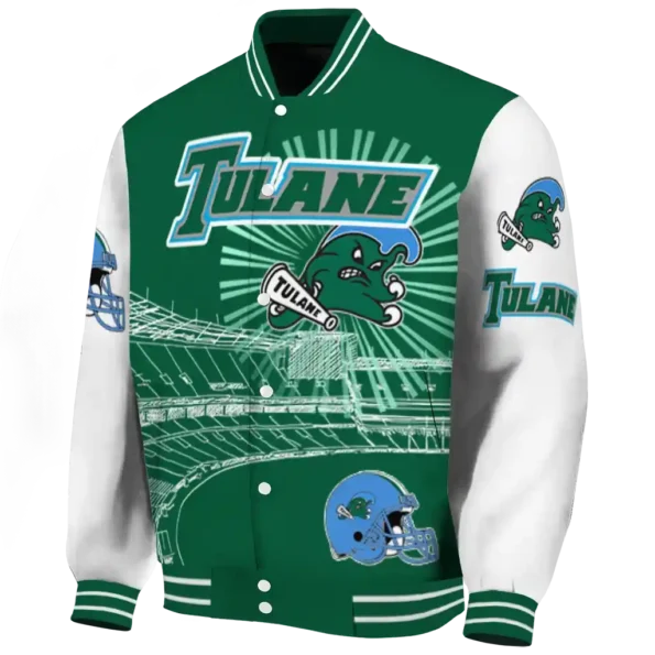 customized tulane green wave ferris arena green white varsity jacket best selling.webp