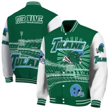 customized tulane green wave ferris arena green white varsity jacket fashion forward.webp