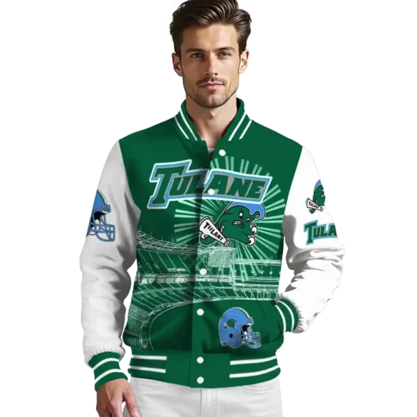 customized tulane green wave ferris arena green white varsity jacket high quality.webp