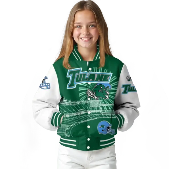 customized tulane green wave ferris arena green white varsity jacket top rated.webp