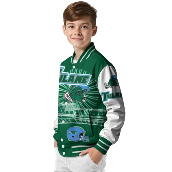 customized tulane green wave ferris arena green white varsity jacket trendy.webp