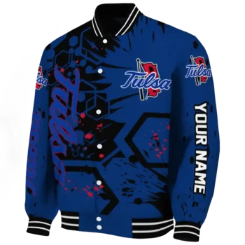 customized tulsa golden hurricane hexagon cluster blue black varsity jacket best selling.webp