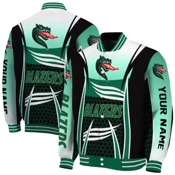 customized uab blazers mesh effect green black varsity jacket fashion forward.webp