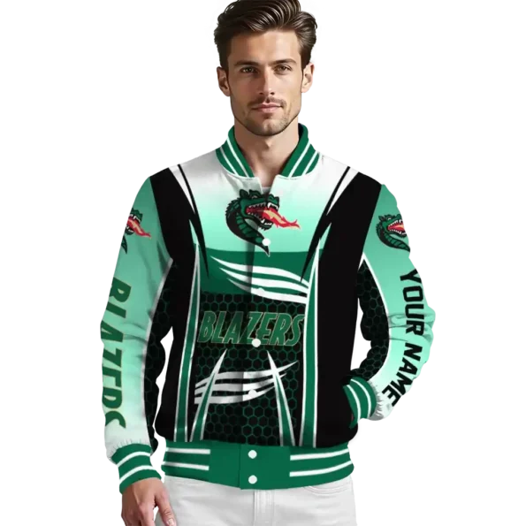 customized uab blazers mesh effect green black varsity jacket high quality.webp