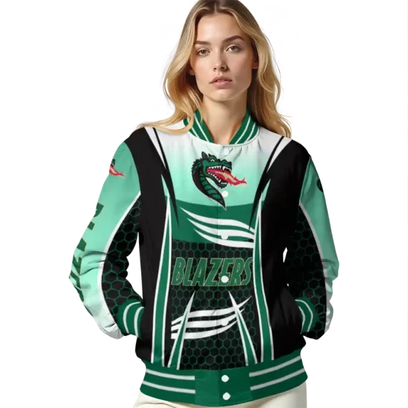 customized uab blazers mesh effect green black varsity jacket latest model.webp
