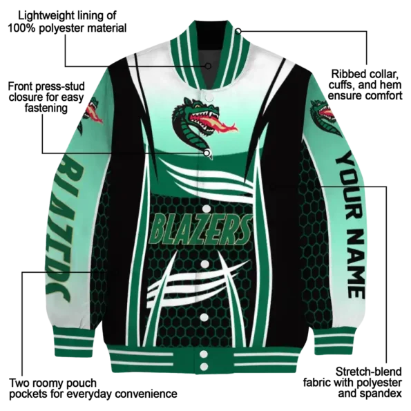 customized uab blazers mesh effect green black varsity jacket new arrival.webp