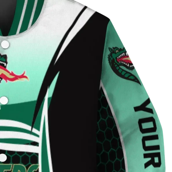 customized uab blazers mesh effect green black varsity jacket premium grade.webp