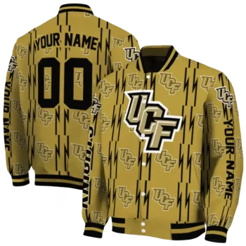 customized ucf knights bolt stripe gold varsity jacket fashion forward.webp