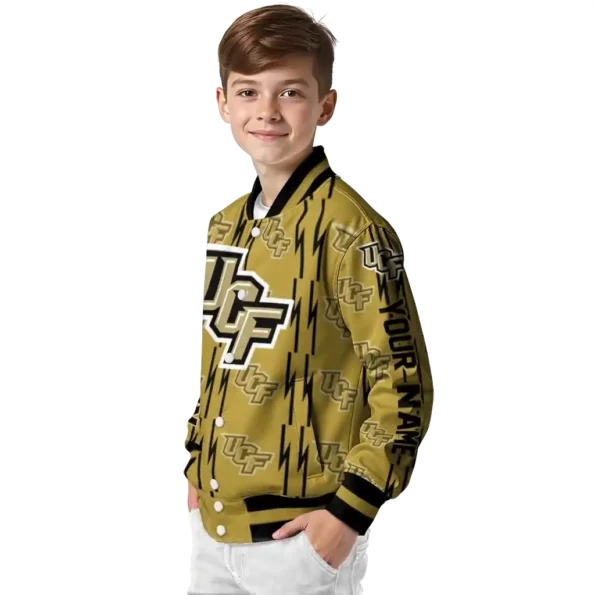 customized ucf knights bolt stripe gold varsity jacket trendy.webp