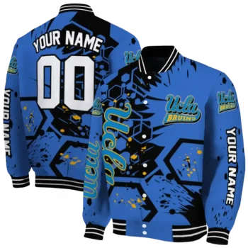 customized ucla bruins hexagon cluster blue black varsity jacket fashion forward.webp