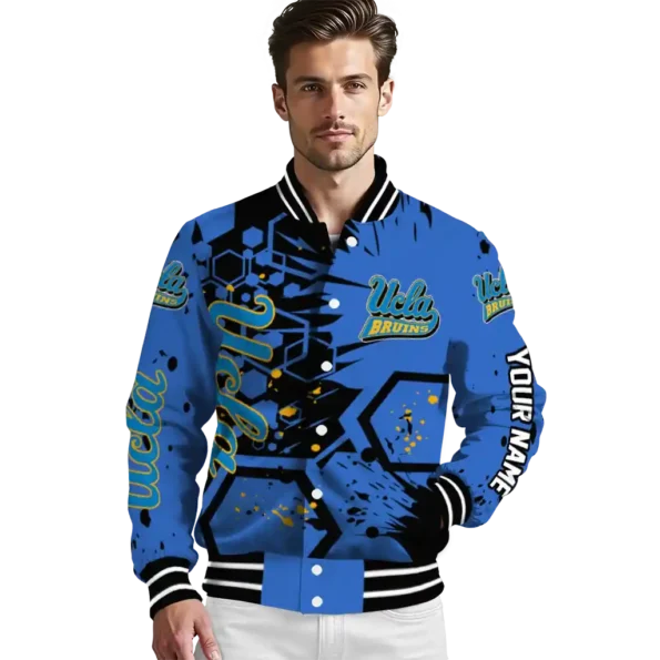 customized ucla bruins hexagon cluster blue black varsity jacket high quality.webp