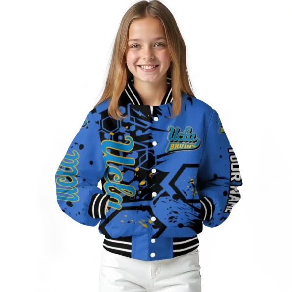 customized ucla bruins hexagon cluster blue black varsity jacket top rated.webp