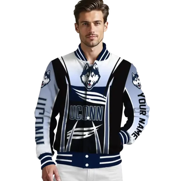 customized uconn huskies mesh effect blue black varsity jacket high quality.webp
