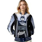 customized uconn huskies mesh effect blue black varsity jacket best selling.webp