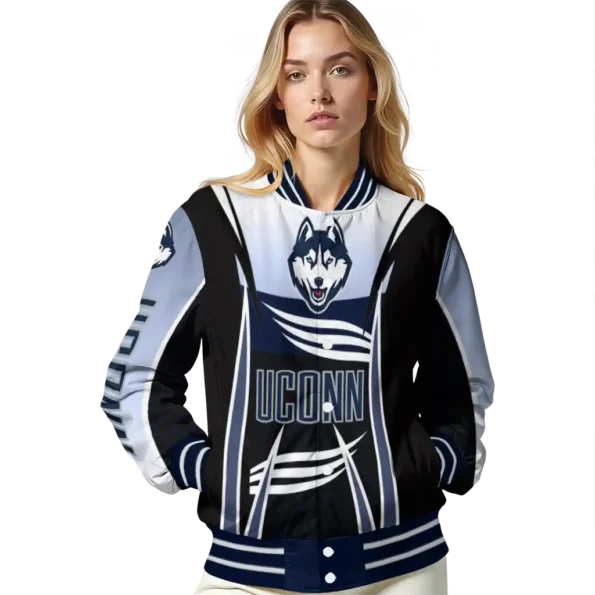 customized uconn huskies mesh effect blue black varsity jacket latest model.webp
