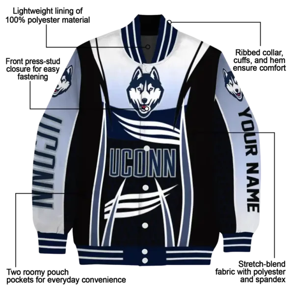 customized uconn huskies mesh effect blue black varsity jacket new arrival.webp