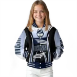 customized uconn huskies mesh effect blue black varsity jacket best selling.webp