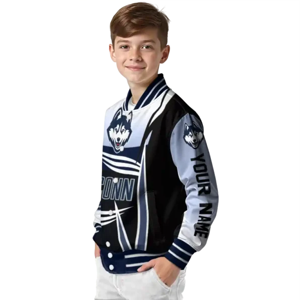customized uconn huskies mesh effect blue black varsity jacket trendy.webp