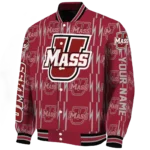 customized umass minutemen bolt stripe red varsity jacket best selling.webp