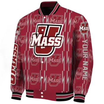 customized umass minutemen bolt stripe red varsity jacket best selling.webp