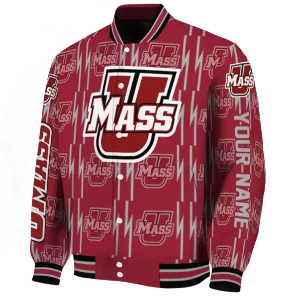 customized umass minutemen bolt stripe red varsity jacket best selling.webp