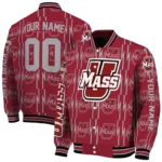 customized umass minutemen bolt stripe red varsity jacket best selling.webp