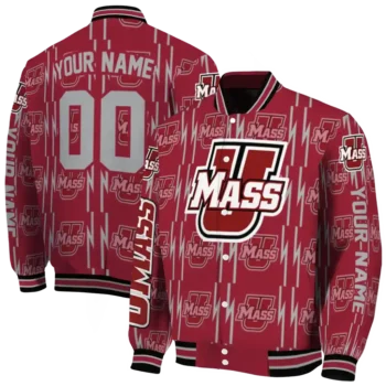 customized umass minutemen bolt stripe red varsity jacket fashion forward.webp