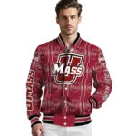 customized umass minutemen bolt stripe red varsity jacket best selling.webp