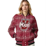 customized umass minutemen bolt stripe red varsity jacket best selling.webp