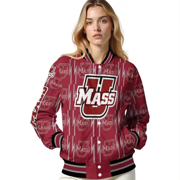 customized umass minutemen bolt stripe red varsity jacket latest model.webp