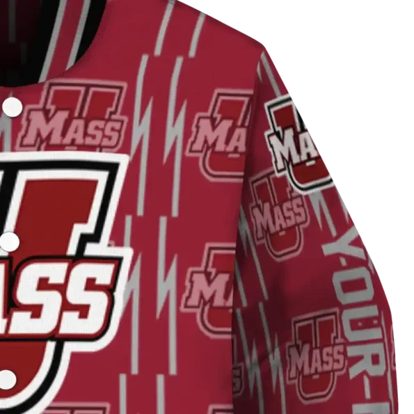 customized umass minutemen bolt stripe red varsity jacket premium grade.webp