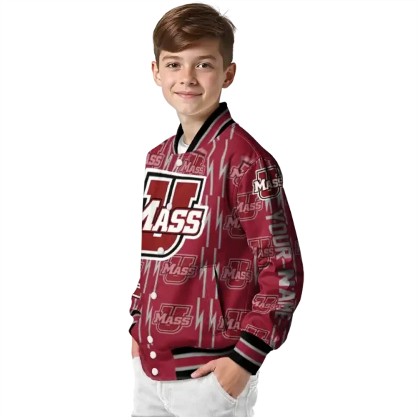 customized umass minutemen bolt stripe red varsity jacket trendy.webp