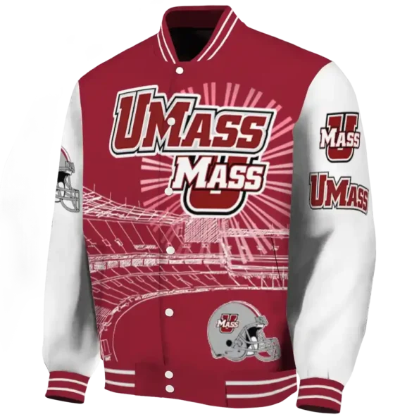 customized umass minutemen ferris arena red white varsity jacket best selling.webp