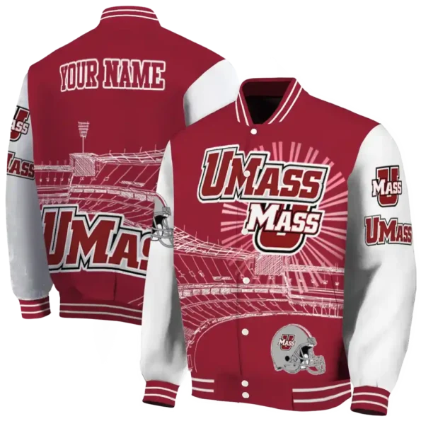 customized umass minutemen ferris arena red white varsity jacket fashion forward.webp