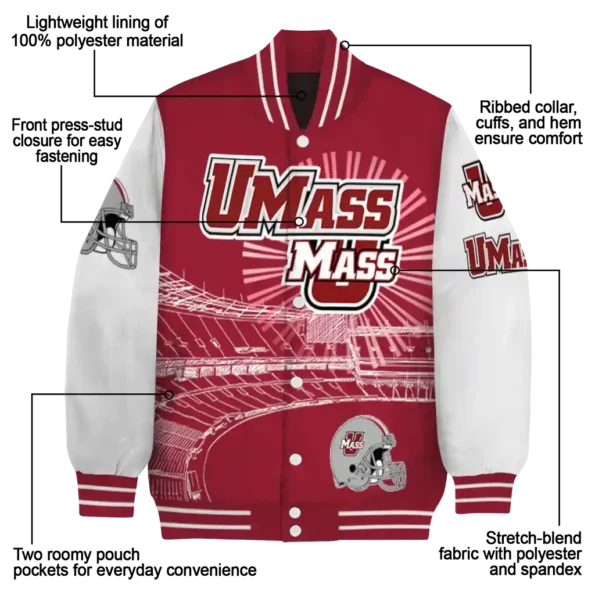 customized umass minutemen ferris arena red white varsity jacket new arrival.webp
