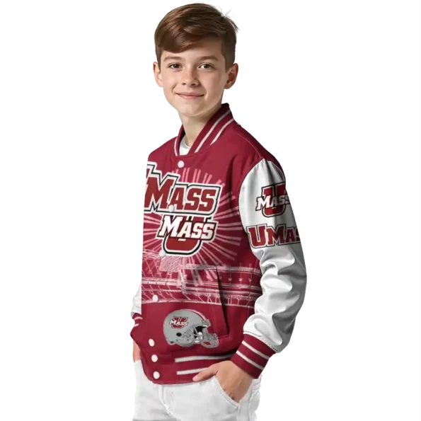 customized umass minutemen ferris arena red white varsity jacket trendy.webp