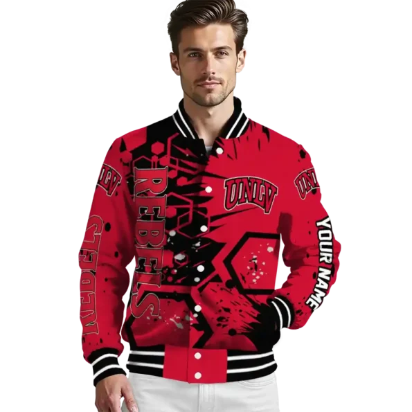 customized unlv rebels hexagon cluster red black varsity jacket high quality.webp