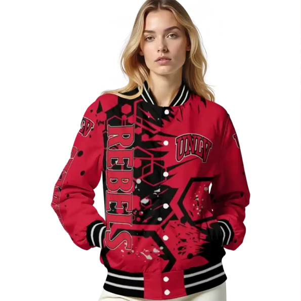 customized unlv rebels hexagon cluster red black varsity jacket latest model.webp