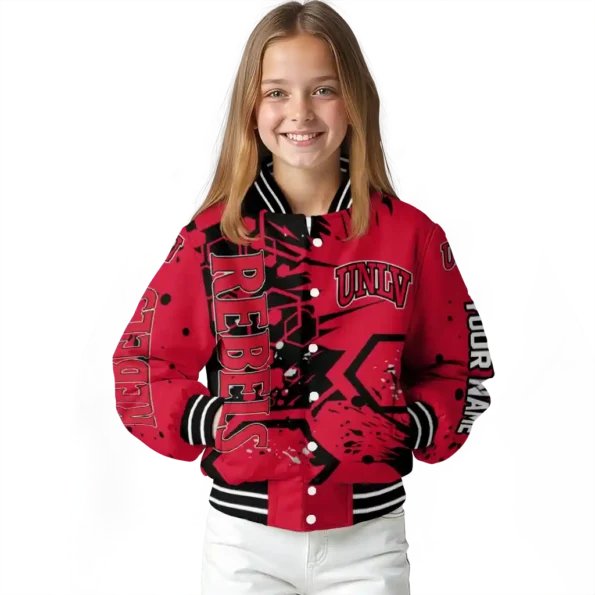 customized unlv rebels hexagon cluster red black varsity jacket top rated.webp