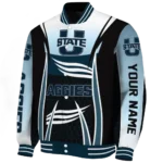 customized utah state aggies mesh effect navy black varsity jacket best selling.webp